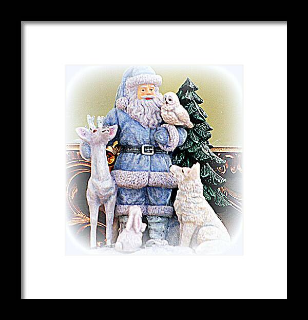 Santa Claus Framed Print featuring the photograph Blue Santa With Animal Friends by Kay Novy