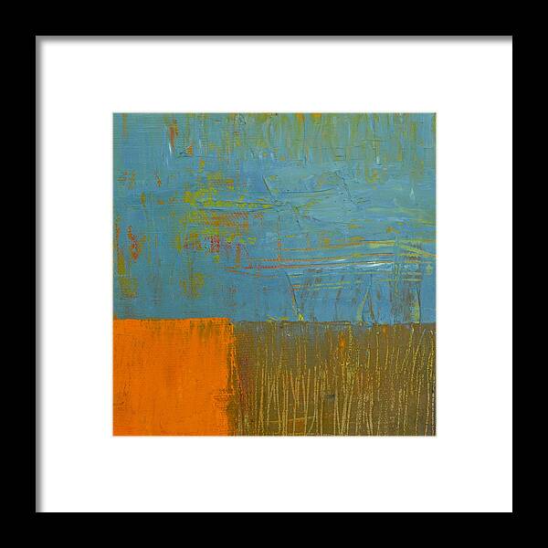 Abstract Framed Print featuring the painting Blue Sky with Orange and Brown by Michelle Calkins