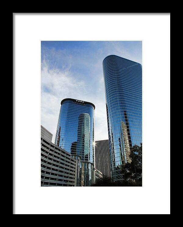 Houston Framed Print featuring the photograph Blue Skyscrapers by Judy Vincent