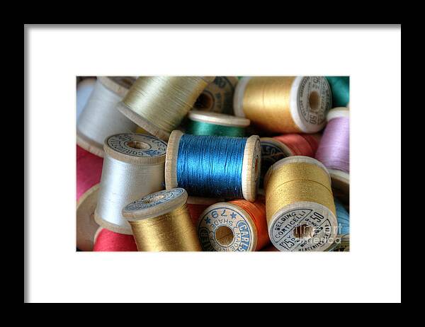Thread Framed Print featuring the photograph Blue Spool by Sarah Schroder