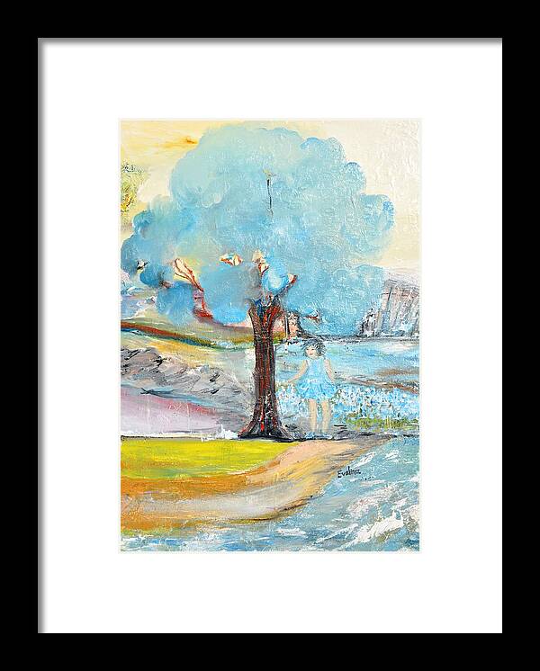 Tree Framed Print featuring the painting Blue Summer by Evelina Popilian
