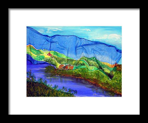 Silk Painting Framed Print featuring the painting Blue Water Silk by Sandra Fox
