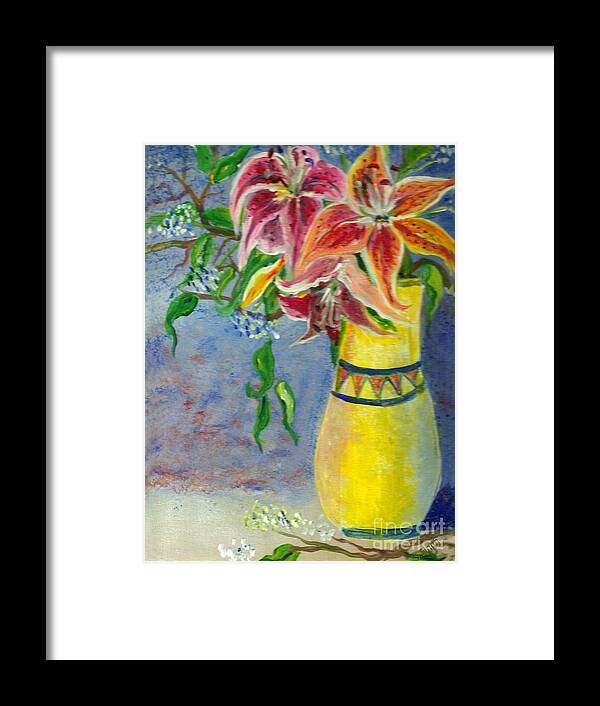 Floral Framed Print featuring the painting Blushing lilies by Sarabjit Singh