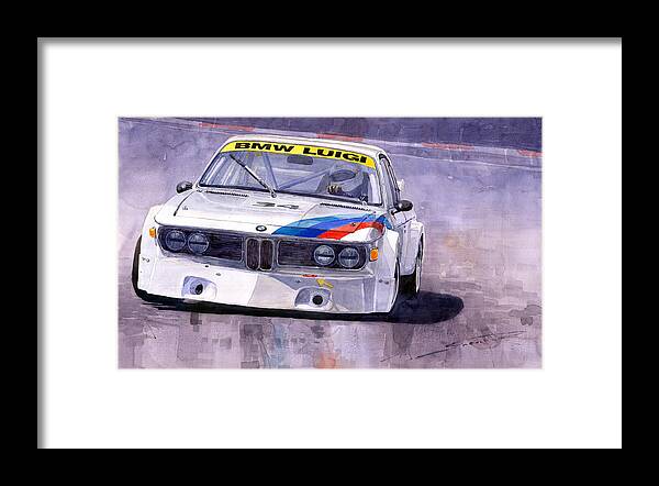 Watercolor Framed Print featuring the painting Bmw 3 0 Csl 1972 1975 by Yuriy Shevchuk