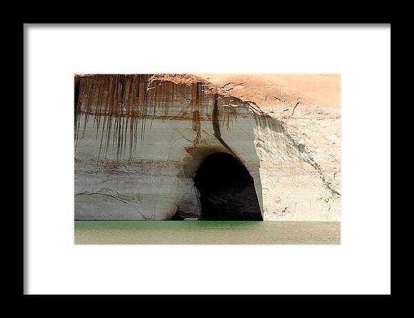 Water Framed Print featuring the photograph Boat at Cave Entrance by Julie Niemela