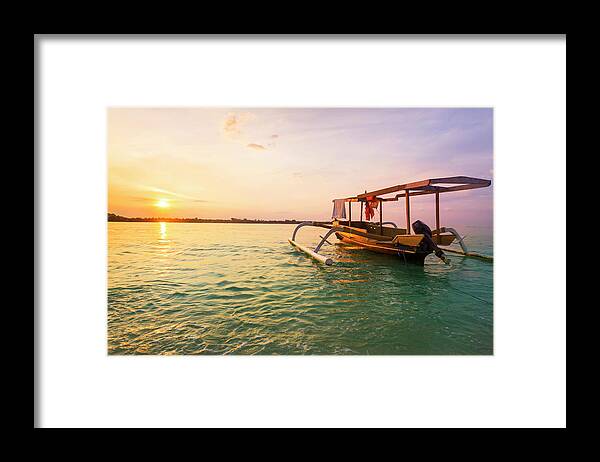 Outdoors Framed Print featuring the photograph Boat At Sunset In Gili Islands by Marcos Welsh