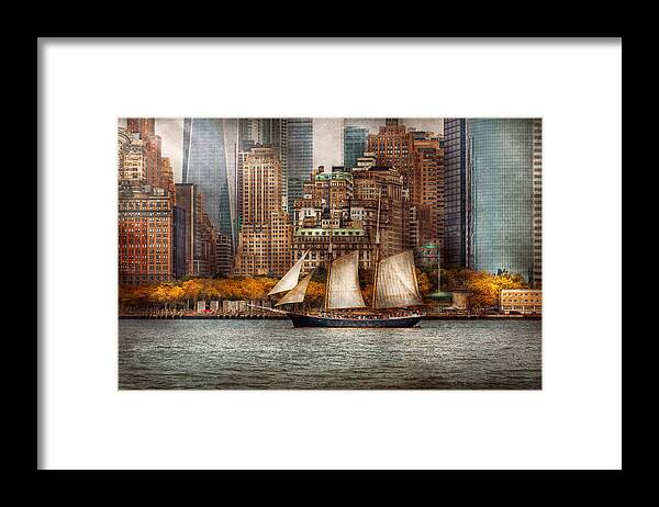 Skyline Framed Print featuring the photograph Boat - Governors Island NY - Lower Manhattan by Mike Savad