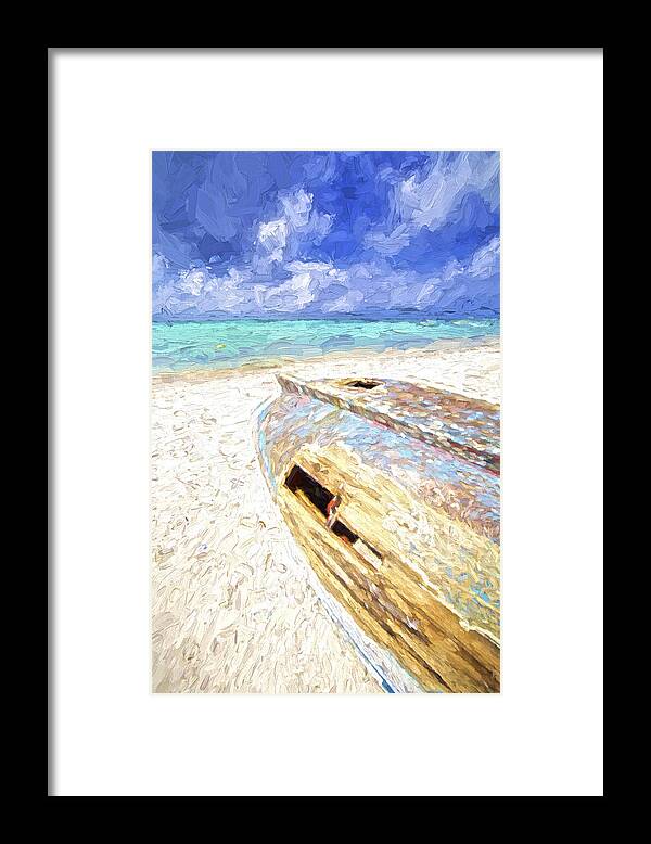 Seascape Framed Print featuring the painting Boat Wreck of Aruba by David Letts