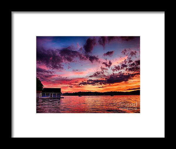 Lake Hopatcong Framed Print featuring the photograph Boathouse Sunset by Mark Miller