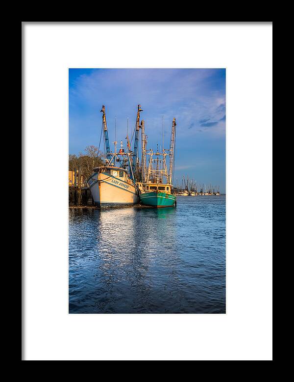 Boats Framed Print featuring the photograph Boats in Blue by Debra and Dave Vanderlaan