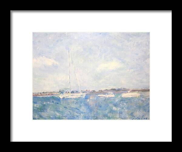 Impressionism Framed Print featuring the painting Boats on Lake Michigan in Chicago by Glenda Crigger