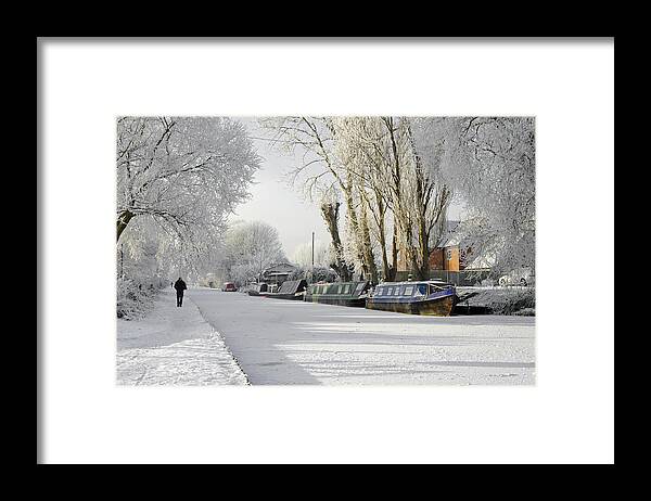 Burton On Trent Framed Print featuring the photograph Boats on the Frozen Burton Canal by Rod Johnson