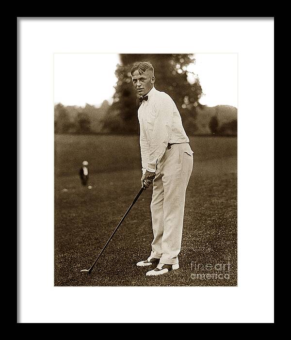 Bobby T. Jones Framed Print featuring the photograph Bobby T. Jones Jr. playing in the National Open Golf Champions 1921 by Monterey County Historical Society