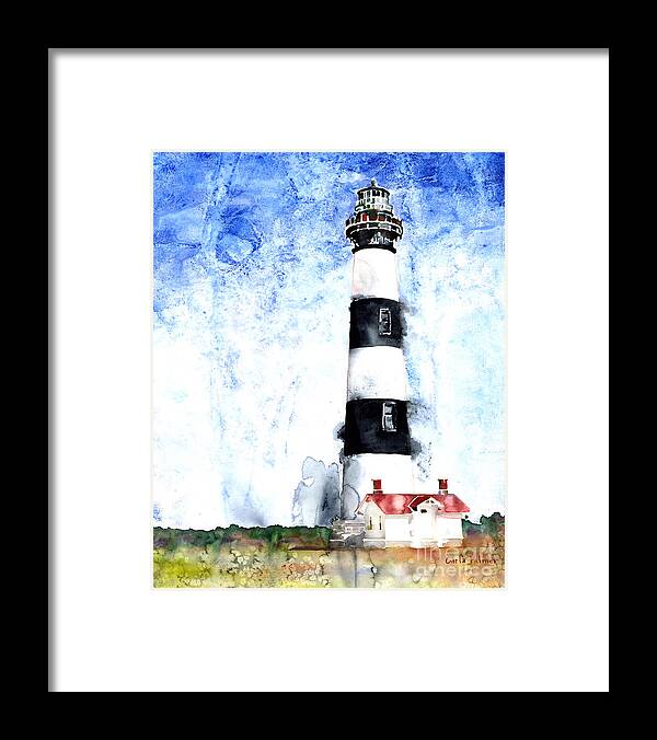 Lighthouse Framed Print featuring the painting Bodie Island Lighthouse NC by Carla Palmer