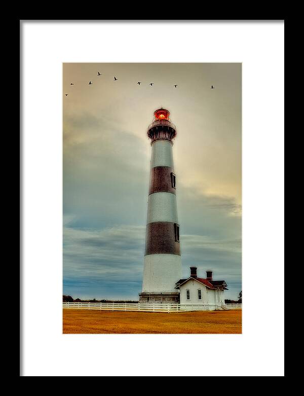 Outer Banks Framed Print featuring the photograph Bodie Lighthouse Outer Banks Abstract Painting by Dan Carmichael