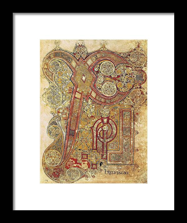 Vertical Framed Print featuring the photograph Book Of Kells. 8th-9th C. Chapter by Everett