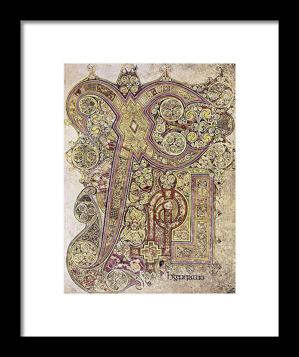 800 Framed Print featuring the drawing Book Of Kells Christ Page by Granger