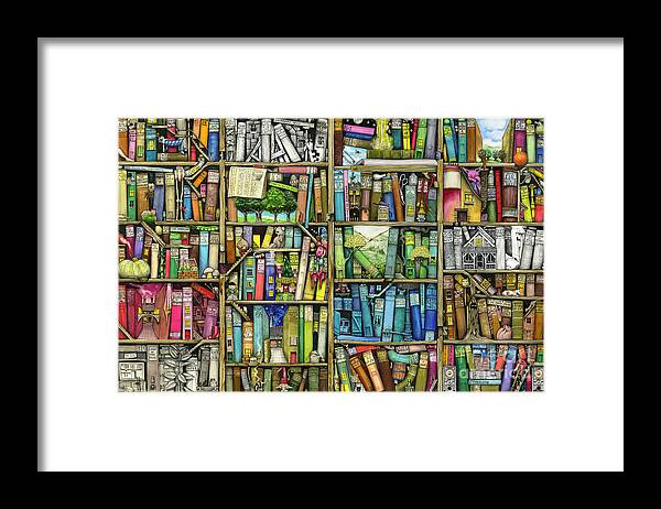 Colin Thompson Framed Print featuring the digital art Bookshelf by MGL Meiklejohn Graphics Licensing