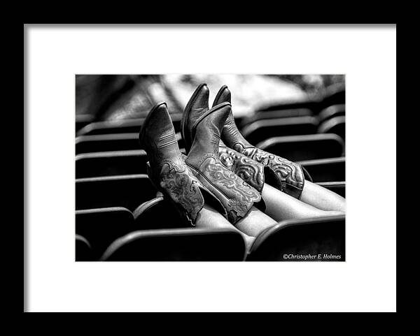 Christopher Holmes Photography Framed Print featuring the photograph Boots Up - BW by Christopher Holmes