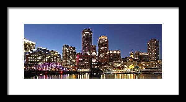 Panorama Framed Print featuring the photograph Boston Financial District Panoramic Photography by Juergen Roth