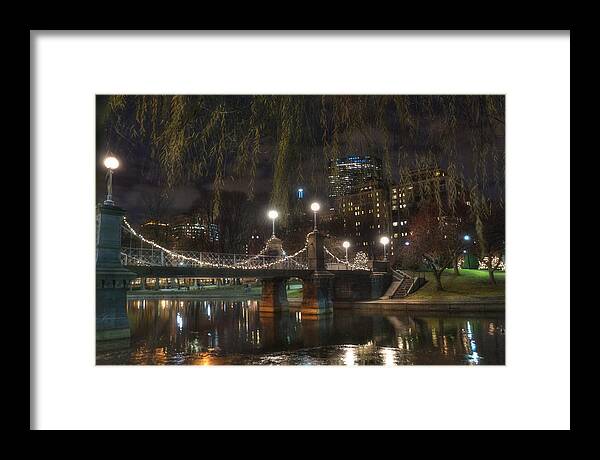 Boston Framed Print featuring the photograph Boston Public Garden and Lagoon Bridge at Night by Joann Vitali