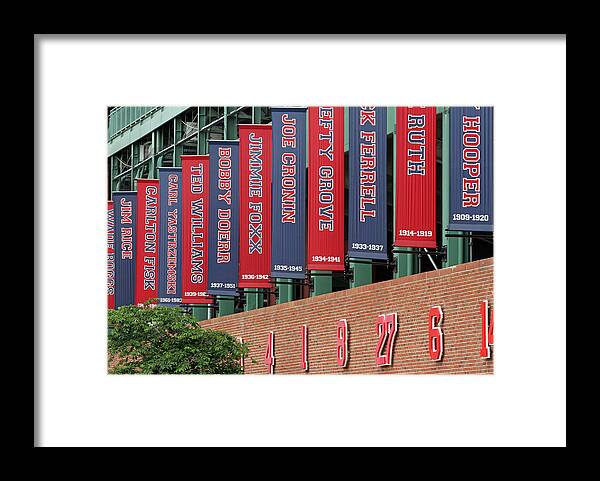 Boston Red Sox Retired Numbers Along Fenway Park Framed Print by