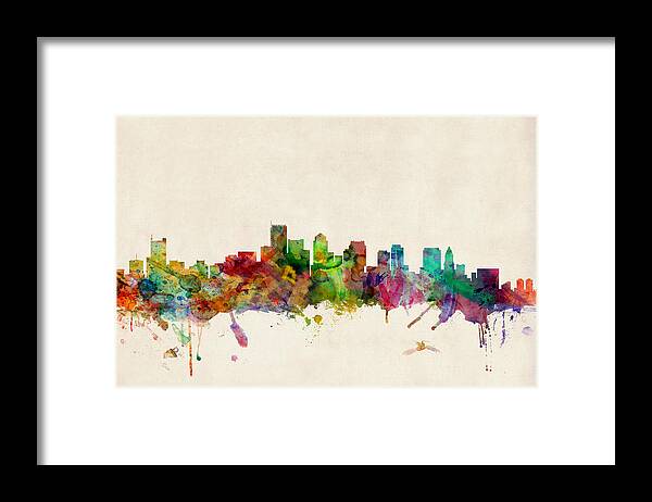 Watercolour Framed Print featuring the digital art Boston Skyline by Michael Tompsett