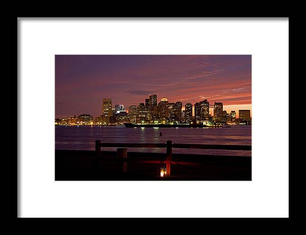 Boston Harbor Framed Print featuring the photograph Boston skyline sunset by Jeff Folger