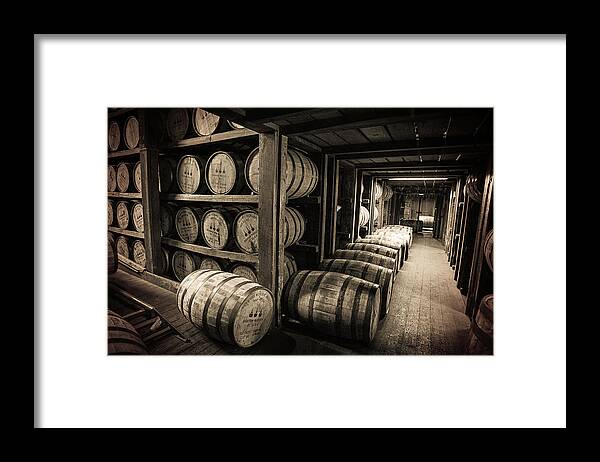 Bourbon Framed Print featuring the photograph Bourbon Barrels by Karen Varnas