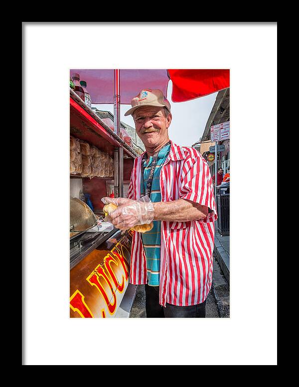 French Quarter Framed Print featuring the photograph Bourbon Street - Lucky Dog and a Smile by Steve Harrington