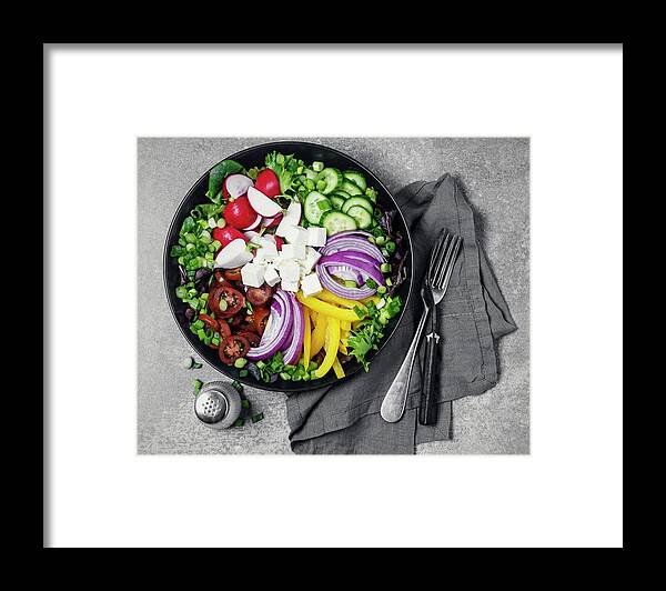 Napkin Framed Print featuring the photograph Bowl Of Fresh Vegetables by Claudia Totir