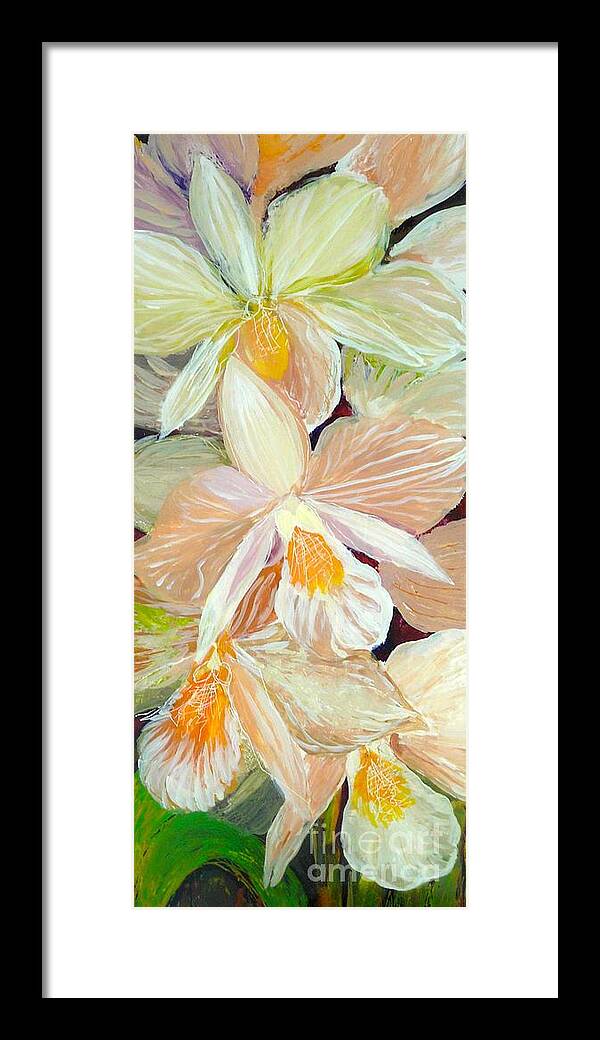 Orchids Framed Print featuring the painting Boxed Orchids detail by Anna Skaradzinska