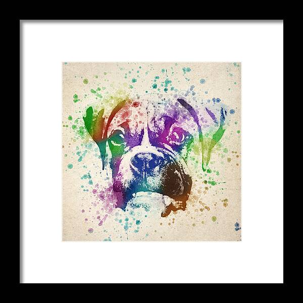 Boxer Framed Print featuring the digital art Boxer Splash by Aged Pixel