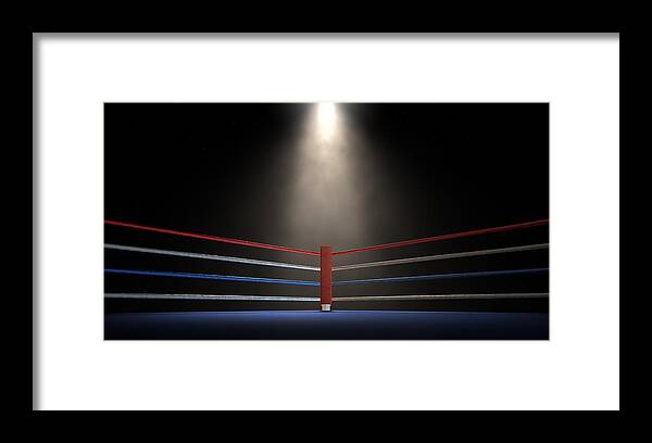 Ring Framed Print featuring the digital art Boxing Corner Spotlit Dark by Allan Swart