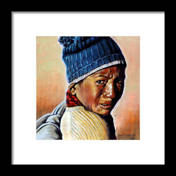 Boy Framed Print featuring the painting Boy Crying by John Lautermilch