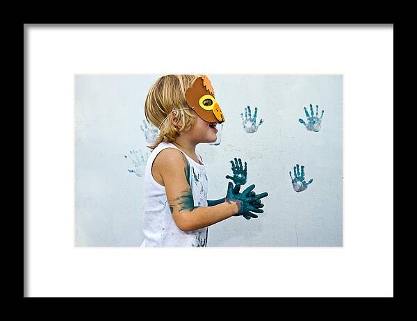 Child Framed Print featuring the photograph Boy having fun by Karina Mansfield