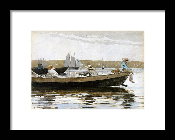 Winslow Homer Framed Print featuring the drawing Boys in a Dory by Winslow Homer