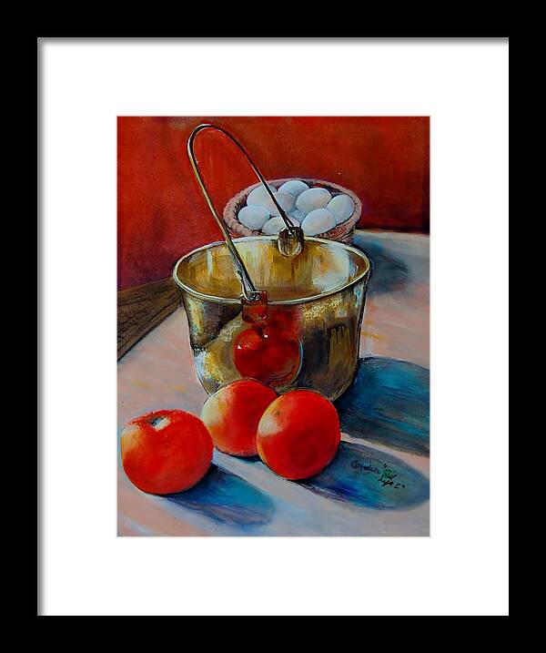Brass Bucket Framed Print featuring the painting Brass Bucket by Jean Cormier