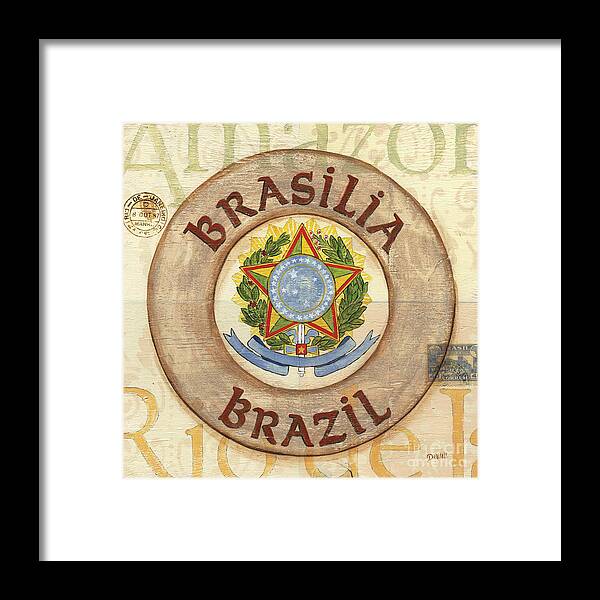 Brazil Framed Print featuring the painting Brazil Coat of Arms by Debbie DeWitt