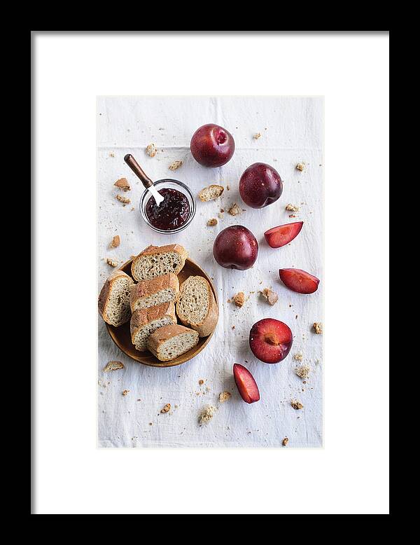 Breakfast Framed Print featuring the photograph Breads, Jams And Plums On A Sunny by For Contact Email Me In Mauchua@gmail.com