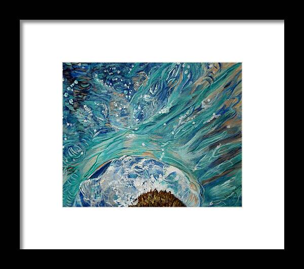 Swimming Framed Print featuring the painting Breaking Through by Linda Queally