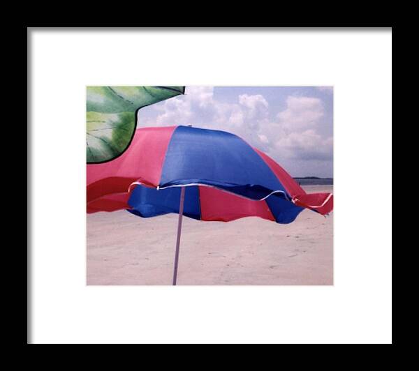 Beach Umbrellas In The Breeze Framed Print featuring the photograph Breeze by Edward Shmunes