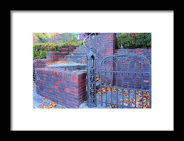 Brick Wall Photograph Framed Print featuring the photograph Brick Wall with Wrought Iron Gate by Janette Boyd