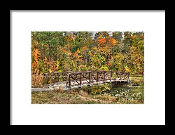 Bridge Framed Print featuring the photograph Bridge Amongst Autumn Colors by Jimmy Ostgard