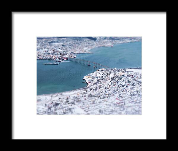 Tromso Framed Print featuring the photograph Bridge At Tromso With Miniature Effect by Coolbiere Photograph