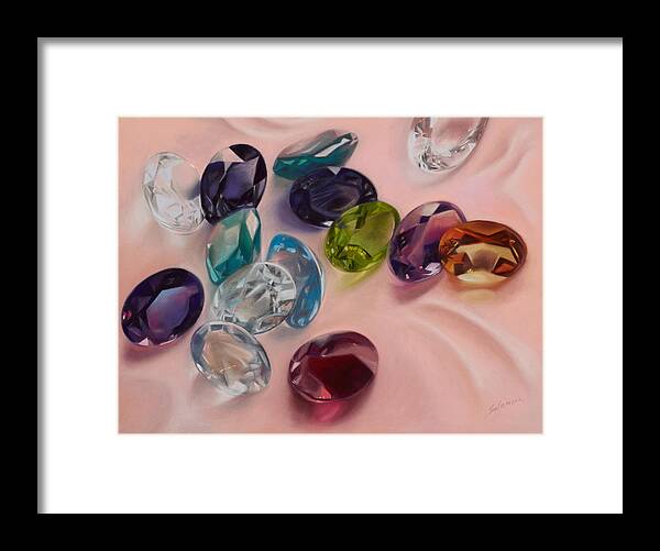 Jewels Gemstones Facets Sparkling Sparkly Brilliant Gems Award Framed Print featuring the pastel Brillanti by Brenda Salamone