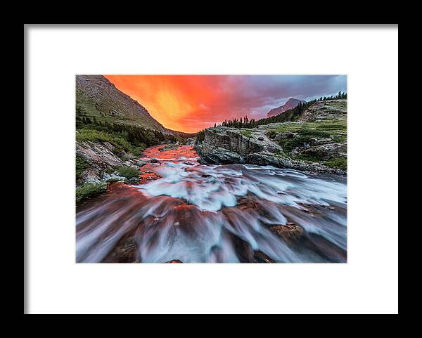 Chuck Haney Framed Print featuring the photograph Brilliant Sunrise Sky Over Swiftcurrent by Chuck Haney