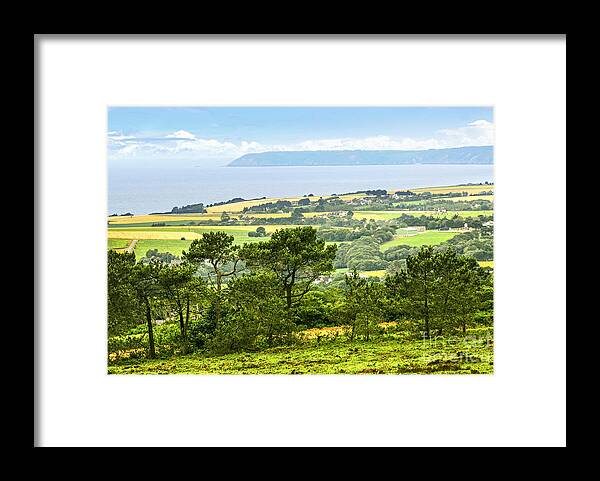 Rural Framed Print featuring the photograph Brittany landscape with ocean view by Elena Elisseeva