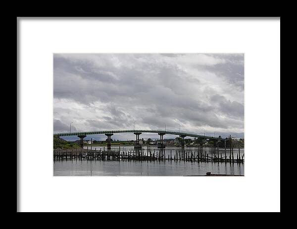 Brocken Jetty Framed Print featuring the photograph Broken Jetty And Franklin Roosevelt Memorial Bridge  by Christiane Schulze Art And Photography