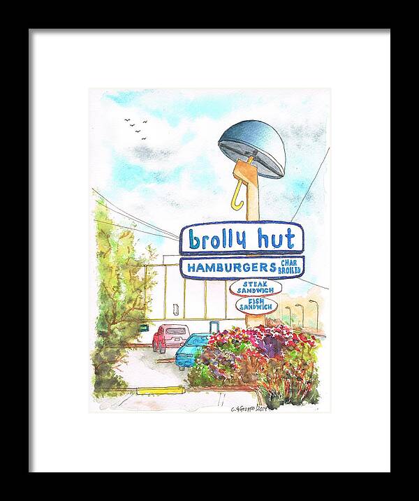 Brolly Hut Framed Print featuring the painting brolly Hut Hamburgers in Inglewood - California by Carlos G Groppa